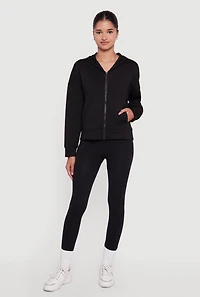 Womens Drop Shoulder Long Sleeve Zip Front Hoodie, L