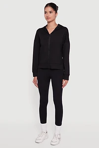 Womens Drop Shoulder Long Sleeve Zip Front Hoodie,