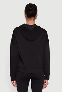 Womens Drop Shoulder Long Sleeve Zip Front Hoodie,