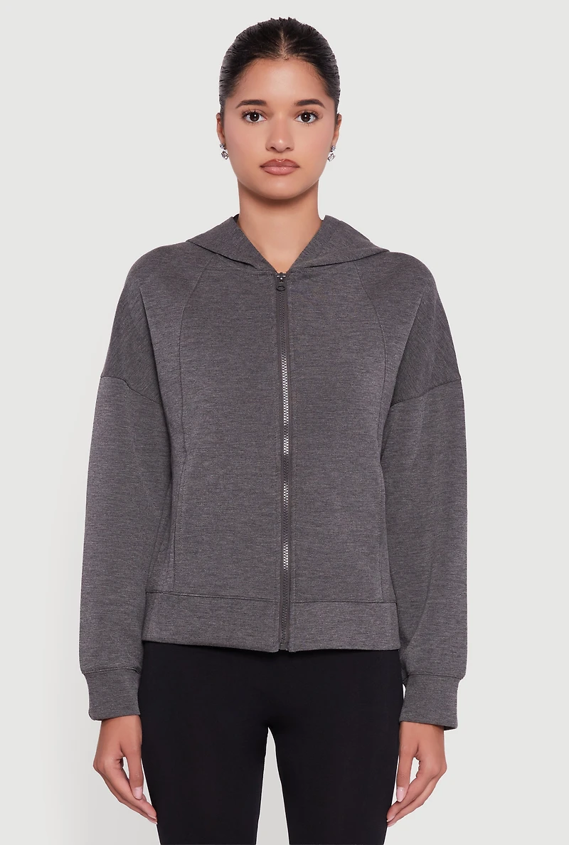 Drop Shoulder Long Sleeve Zip Front Hoodie