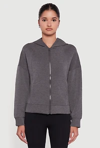 Drop Shoulder Long Sleeve Zip Front Hoodie