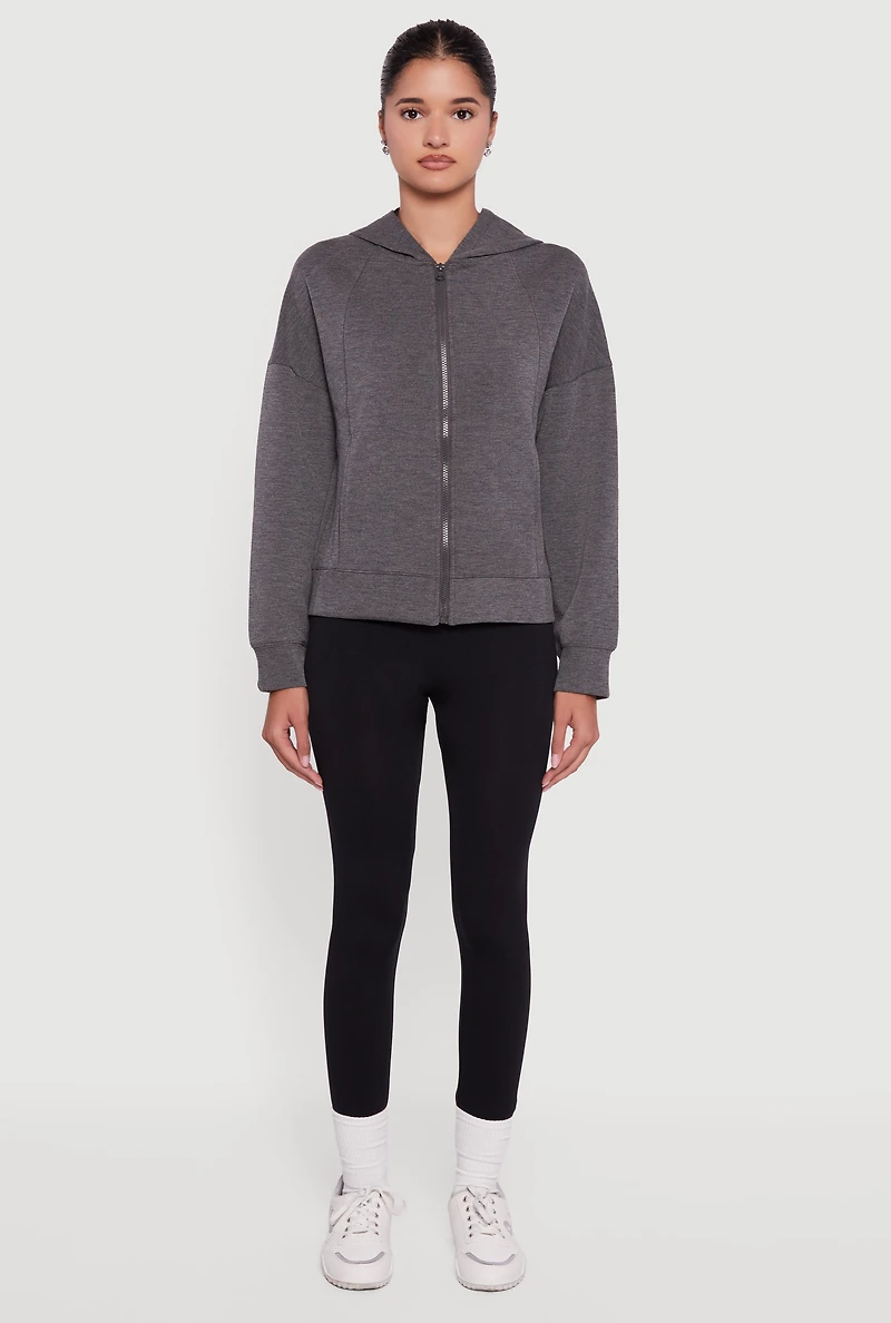 Drop Shoulder Long Sleeve Zip Front Hoodie