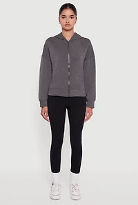 Drop Shoulder Long Sleeve Zip Front Hoodie