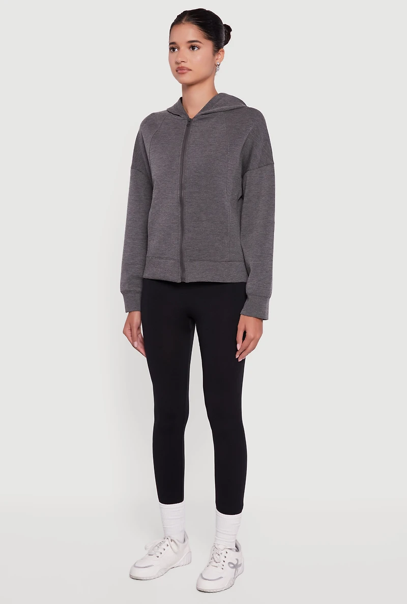 Drop Shoulder Long Sleeve Zip Front Hoodie