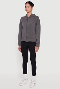 Drop Shoulder Long Sleeve Zip Front Hoodie