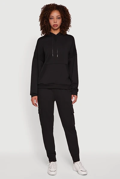 Womens Fleece Kangaroo Pocket Pullover Hoodie,