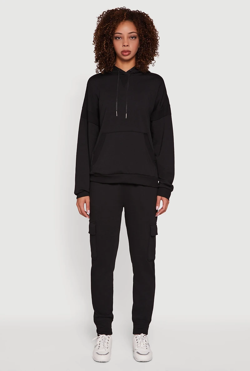 Womens Fleece Kangaroo Pocket Pullover Hoodie, Black, Size M