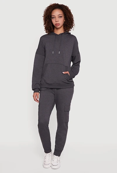 Womens Fleece Kangaroo Pocket Pullover Hoodie,