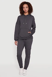 Womens Fleece Kangaroo Pocket Pullover Hoodie,