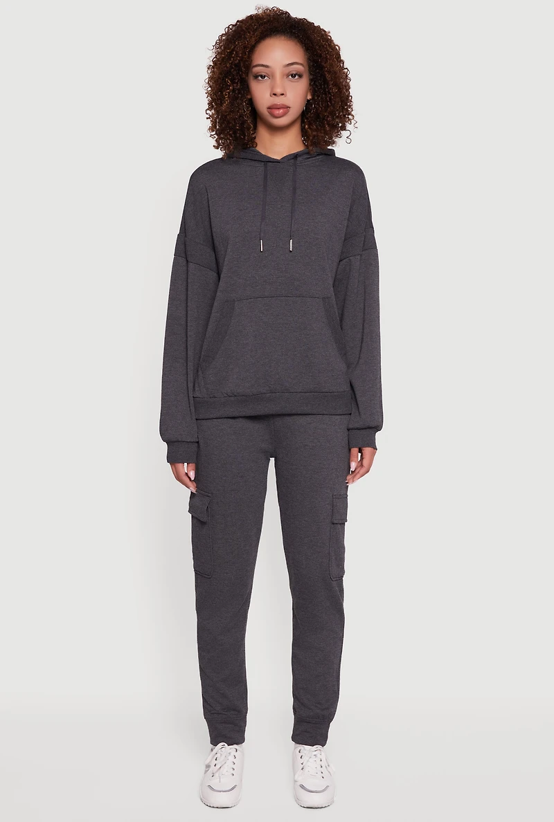 Womens Fleece Kangaroo Pocket Pullover Hoodie, Grey, Size S