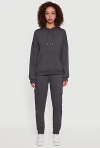 Womens Fleece Kangaroo Pocket Pullover Hoodie, Grey, Size S