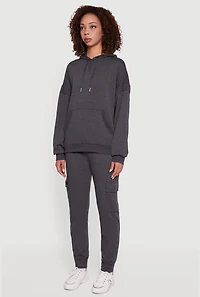 Womens Fleece Kangaroo Pocket Pullover Hoodie, Grey, Size S