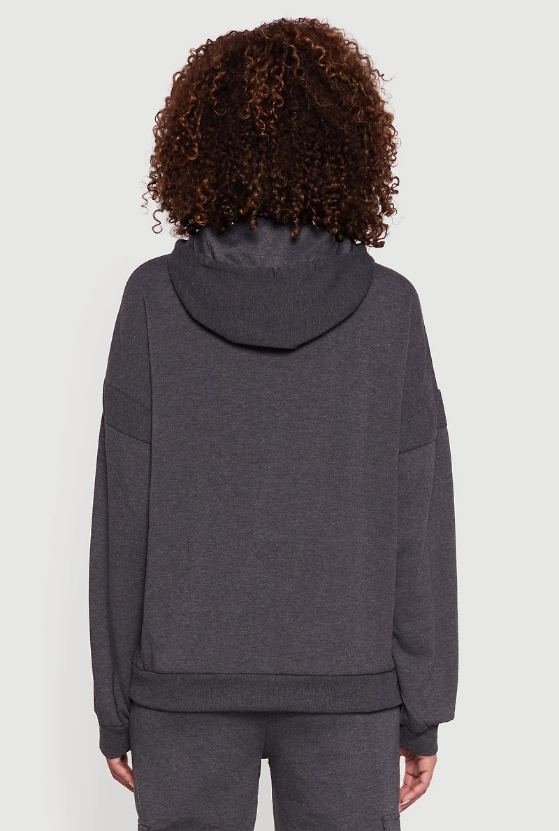 Womens Fleece Kangaroo Pocket Pullover Hoodie, Grey, Size S