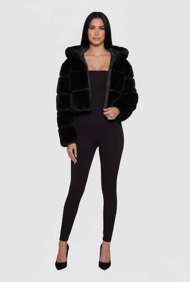 Faux Fur Cropped Hooded Jacket