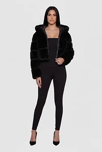Faux Fur Cropped Hooded Jacket
