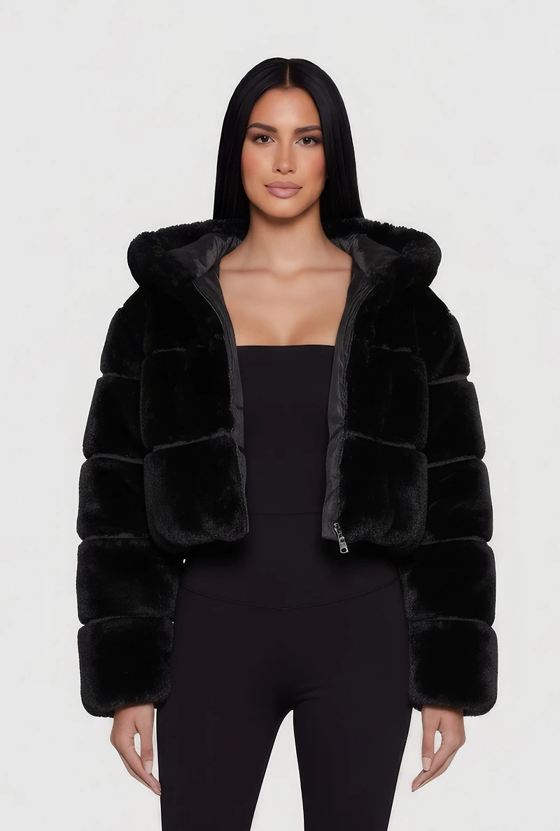 Faux Fur Cropped Hooded Jacket
