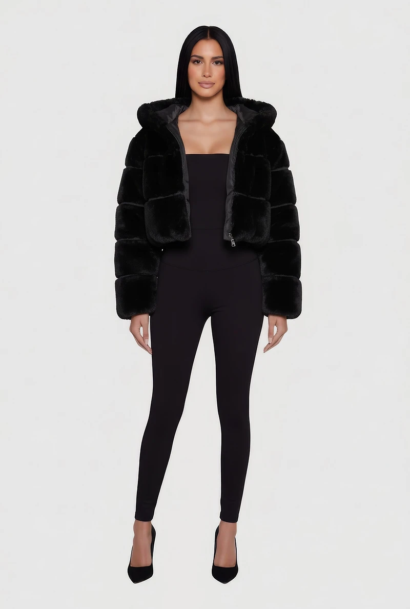 Faux Fur Cropped Hooded Jacket