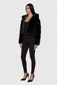 Faux Fur Cropped Hooded Jacket