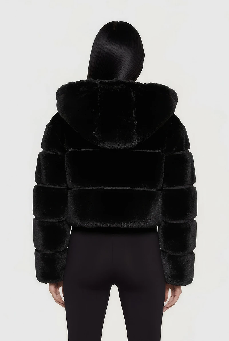 Faux Fur Cropped Hooded Jacket