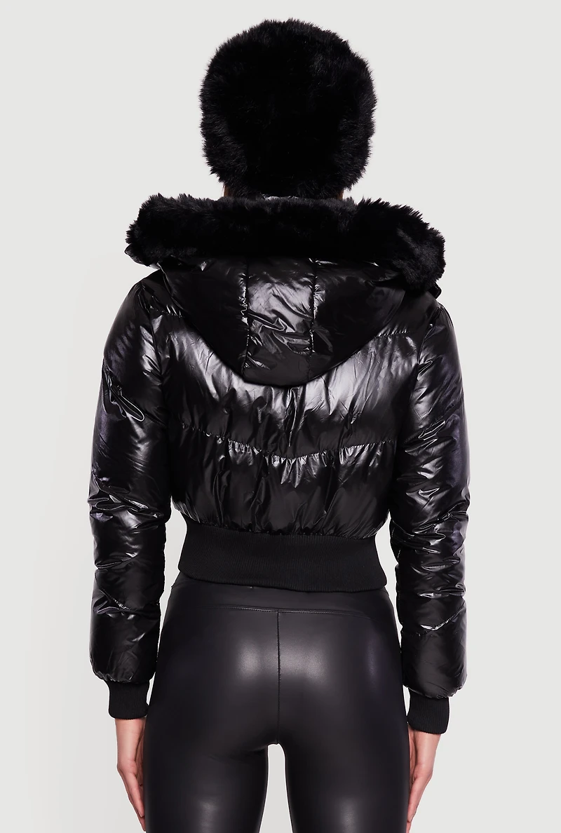 Puffer Jacket with Removable Faux Fur Hood