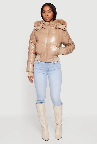 Puffer Jacket with Removable Faux Fur Hood