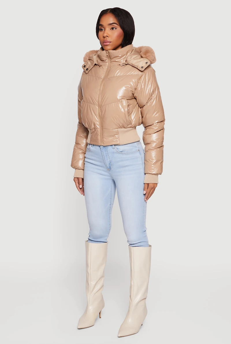 Puffer Jacket with Removable Faux Fur Hood