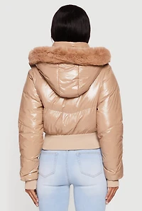 Puffer Jacket with Removable Faux Fur Hood