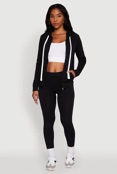 Womens Zip Front Fleece Long Sleeve Hoodie,
