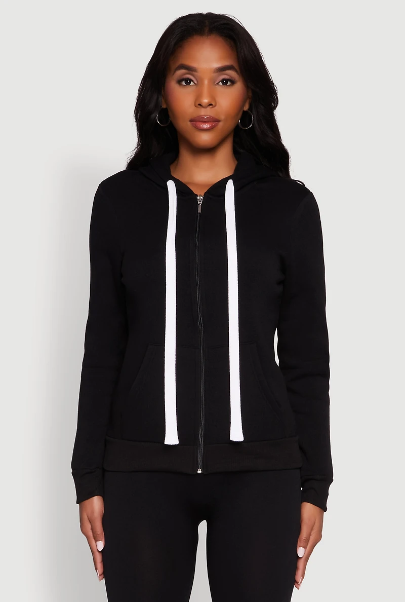 Womens Zip Front Fleece Long Sleeve Hoodie,