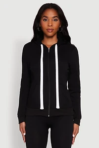 Womens Zip Front Fleece Long Sleeve Hoodie,