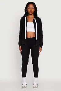 Womens Zip Front Fleece Long Sleeve Hoodie,