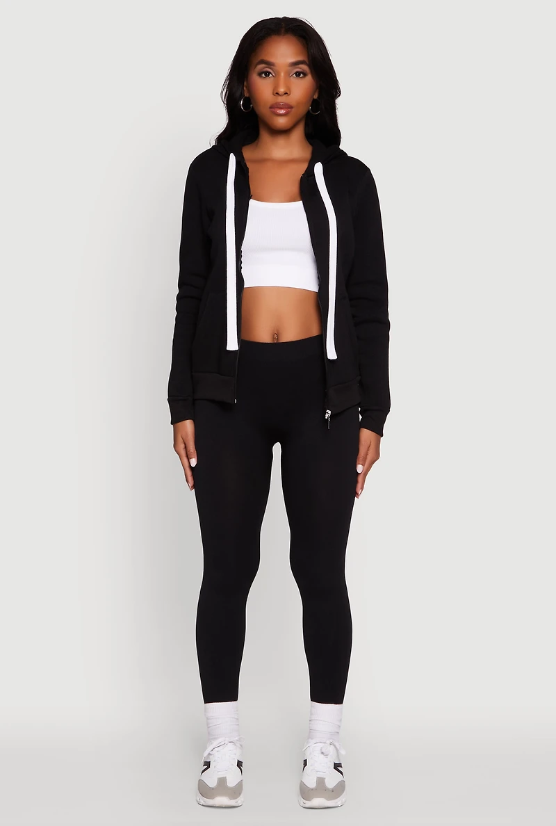 Womens Zip Front Fleece Long Sleeve Hoodie,