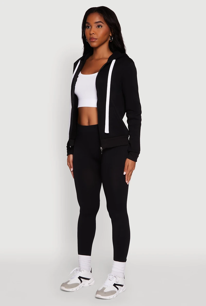 Womens Zip Front Fleece Long Sleeve Hoodie,