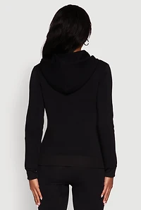 Womens Zip Front Fleece Long Sleeve Hoodie,