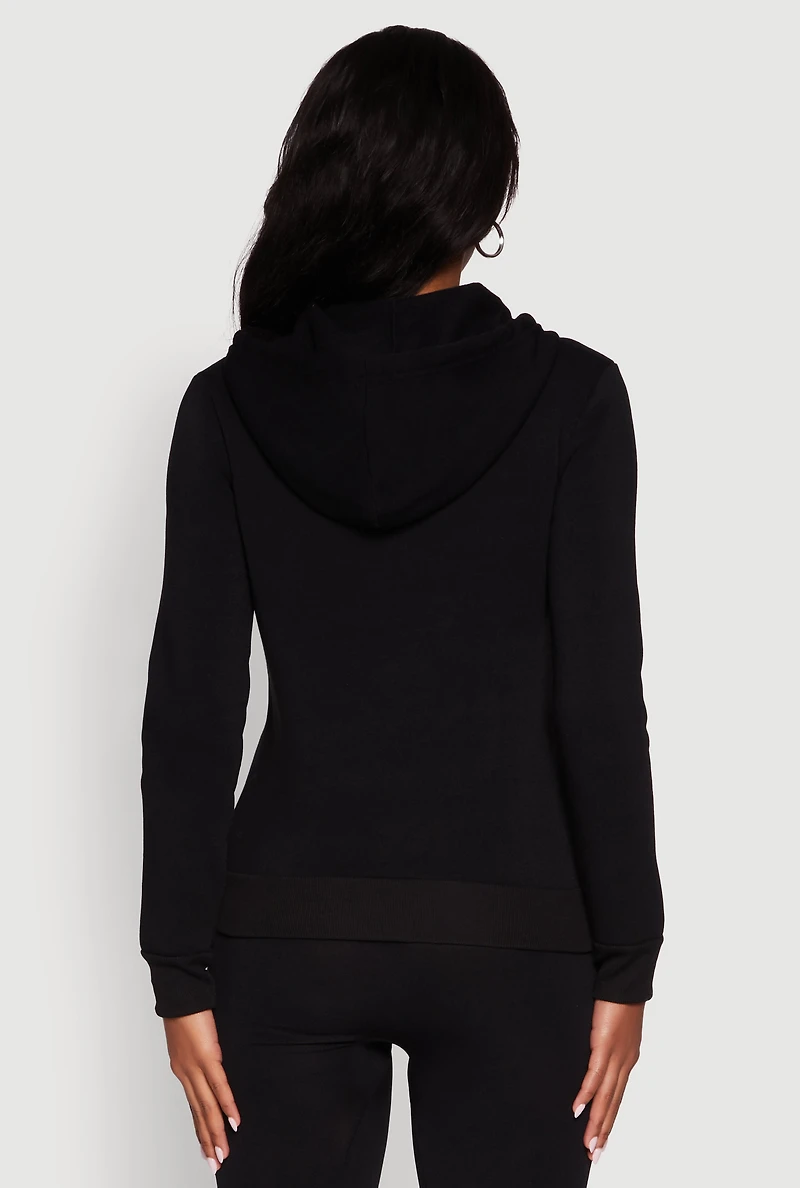 Womens Zip Front Fleece Long Sleeve Hoodie,