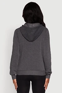 Womens Zip Front Fleece Long Sleeve Hoodie, Grey, Size M