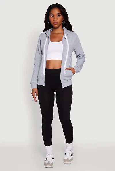 Womens Zip Front Fleece Long Sleeve Hoodie, Grey, Size XL