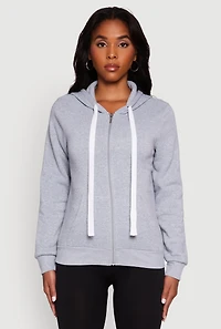 Womens Zip Front Fleece Long Sleeve Hoodie, Grey, Size XL