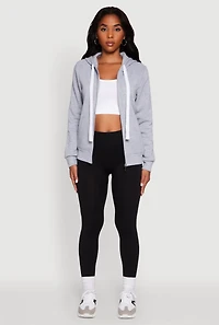 Womens Zip Front Fleece Long Sleeve Hoodie, Grey, Size XL