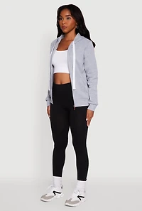 Womens Zip Front Fleece Long Sleeve Hoodie, Grey, Size XL