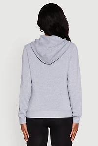 Womens Zip Front Fleece Long Sleeve Hoodie, Grey, Size S