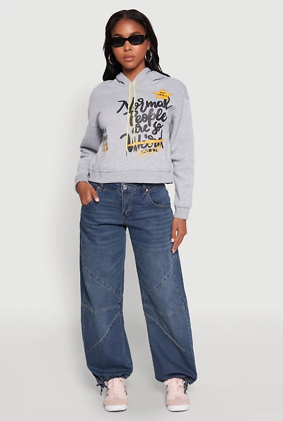 Womens Be Weird Graphic Hooded Sweatshirt, Grey, Size XL