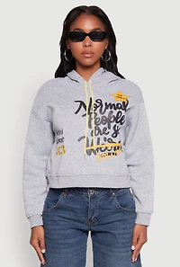 Womens Be Weird Graphic Hooded Sweatshirt, Grey, Size XL