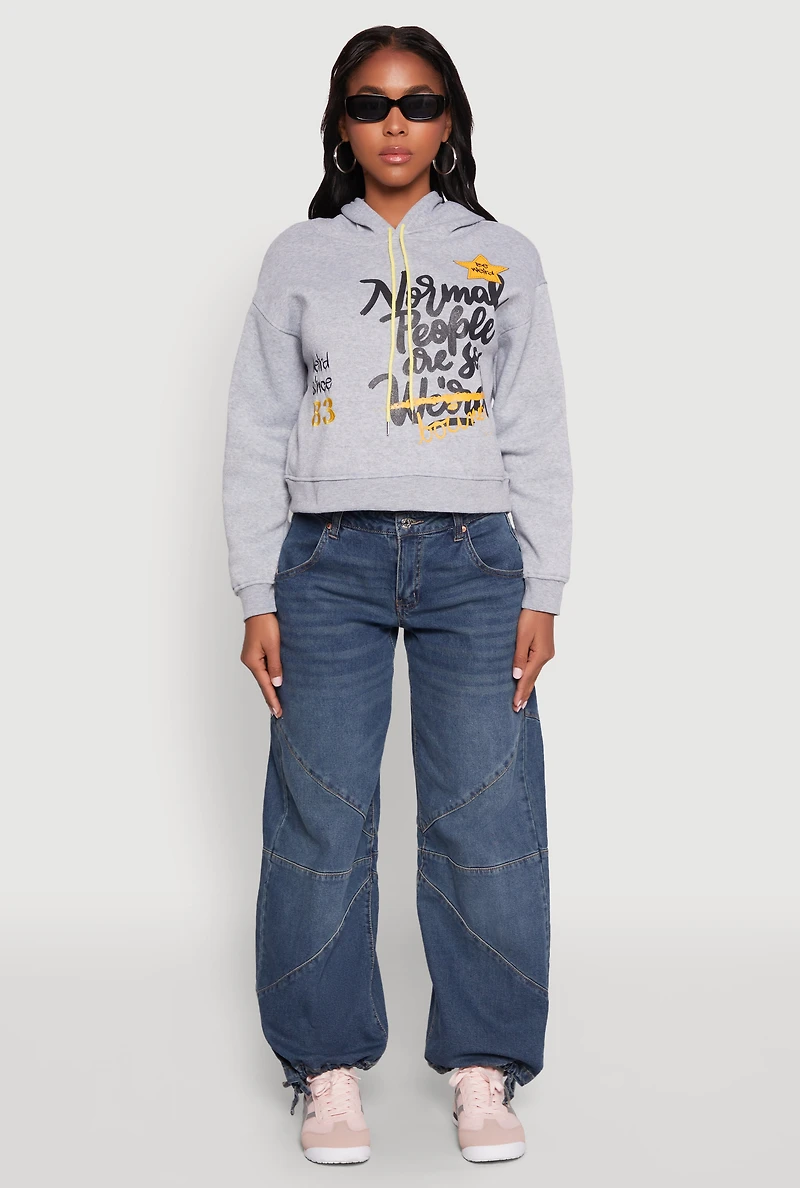 Womens Be Weird Graphic Hooded Sweatshirt, Grey, Size L