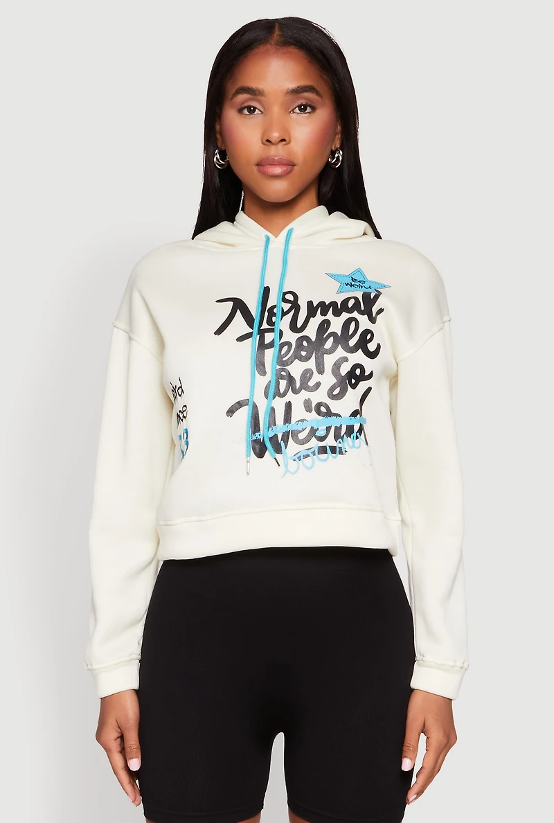Womens Be Weird Graphic Hooded Sweatshirt, White, Size XL