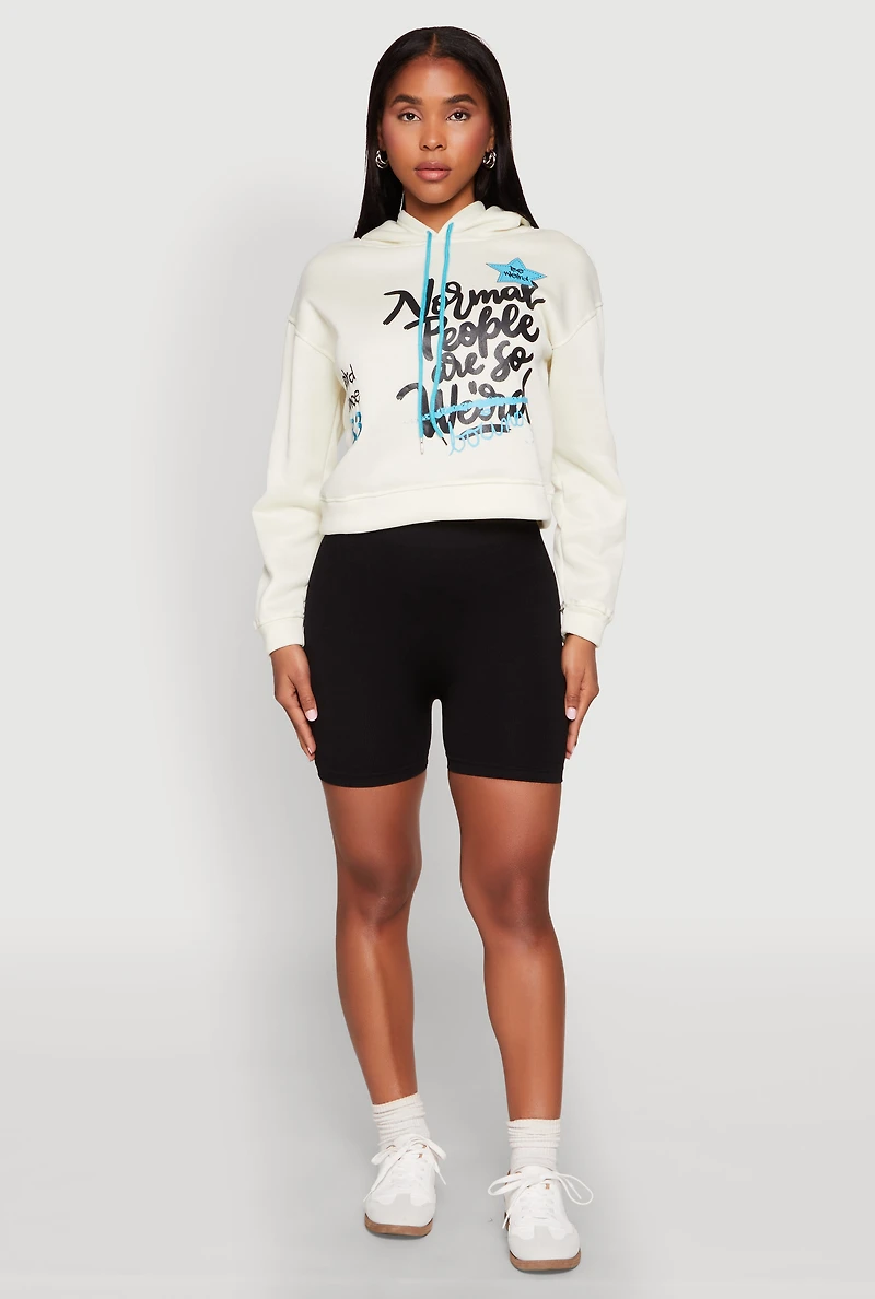 Womens Be Weird Graphic Hooded Sweatshirt, White, Size XL