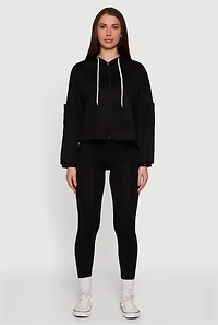 Womens Drop Shoulder Zip Front Hooded Sweatshirt,