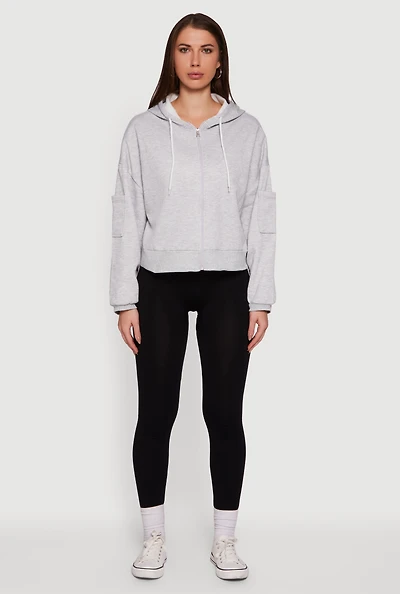 Drop Shoulder Zip Front Hooded Sweatshirt