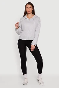 Drop Shoulder Zip Front Hooded Sweatshirt