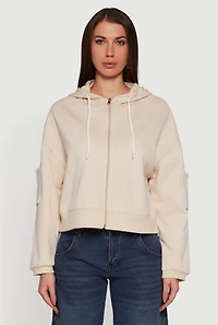 Womens Drop Shoulder Zip Front Hooded Sweatshirt,